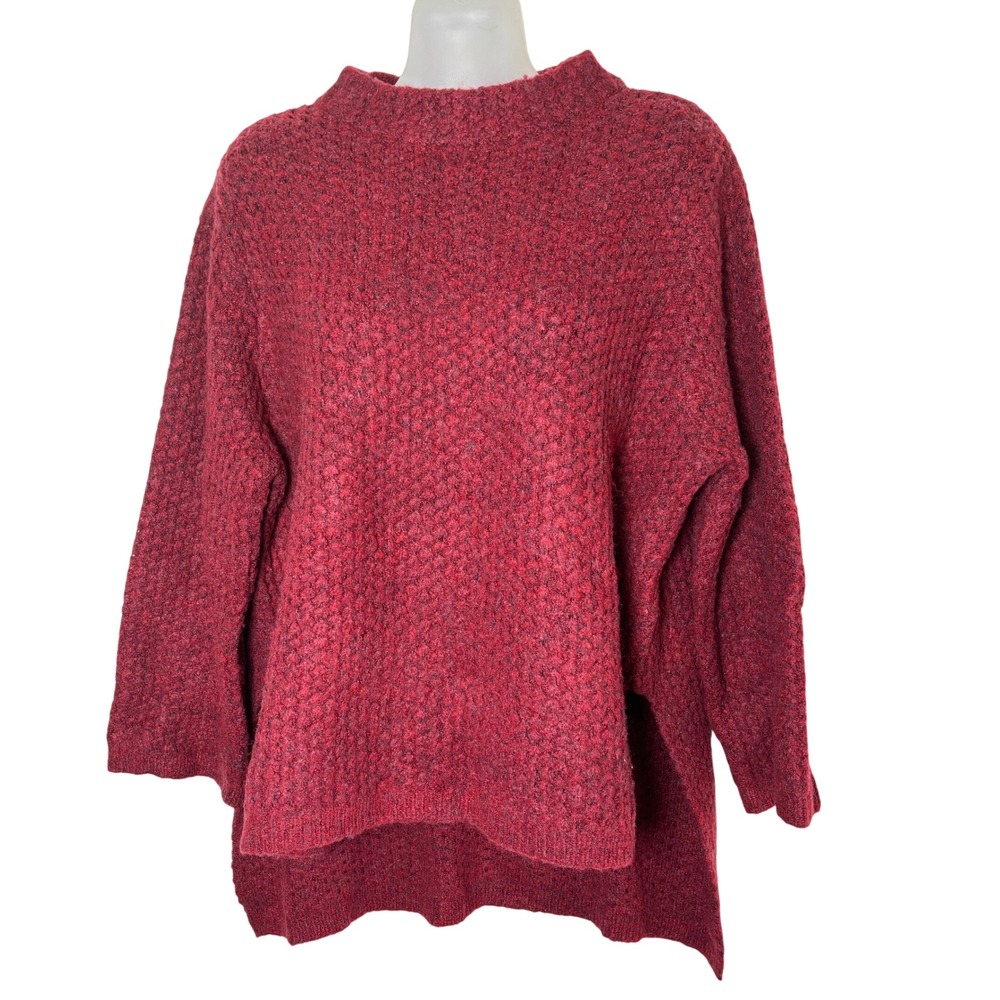 Rachel Rachel Roy Womens XL Burgundy Knit High Low Oversized Sweater Wool blend